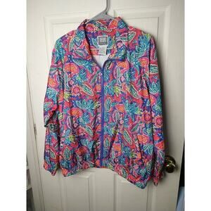 Sigrid Olsen Sport Woman M Jacket Bird Leaf Bright Design Fill Zip Pocket Lined